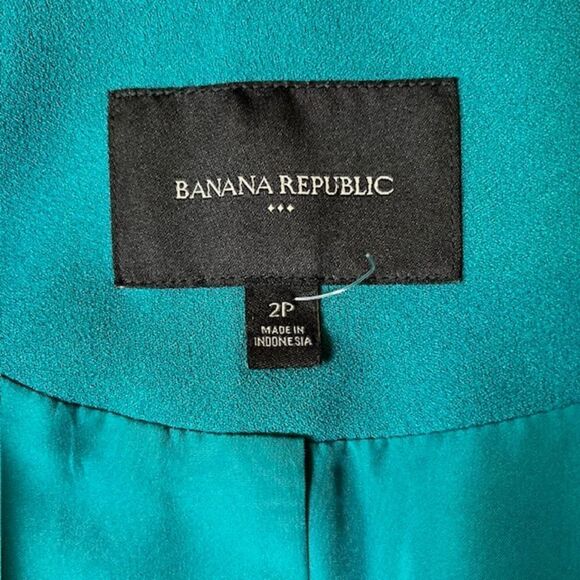Banana Republic Flute Sleeve Blazer Cosmic Teal Hook Front Closure Pockets PS - Picture 6 of 9